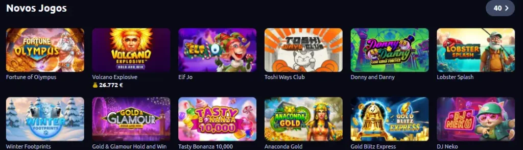 Vista geral da coleção de jogos do casino